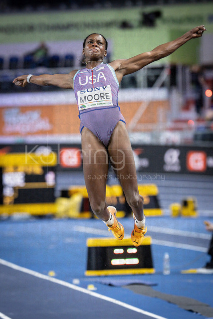 World Athletics Indoor Championships Kujawy Pomorze 26, 22.03.2026 | TORUN, POLAND - MARCH 22:  Jasmine MOORE (USA) competes in the women's long jump during the World Athletics Indoor Championships Kujawy Pomorze 26 on day 3 / session 1 at Kujawsko-Pomorska Arena Torun on March 22, 2026 in Torun, Poland. 