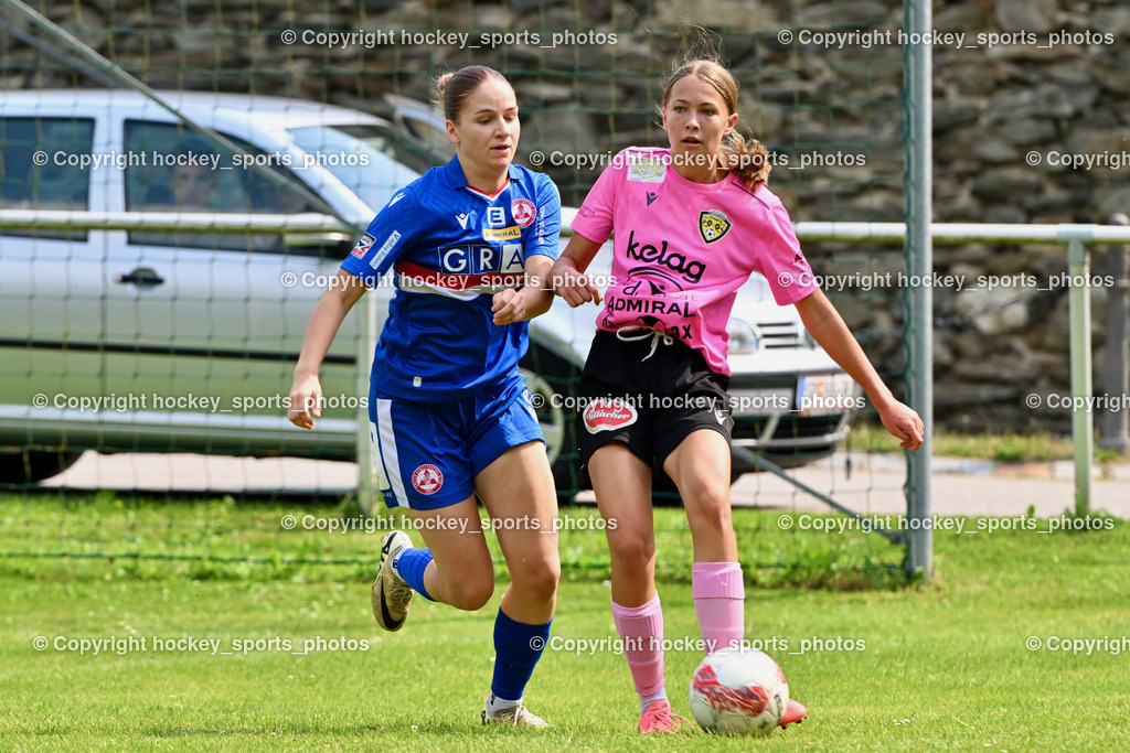 Carinthians Hornets vs. GAK 1902 Frauen | #8 Marie Haiden GAK, #17 Magdalena Sophie Neuman Carinthians Hornets, Carinthians Hornets vs. GAK 1902 Frauen, Carinthians Hornets vs. GAK 1902 Frauen am 01.09.2024 in Sachsenburg (Sportplatz Sachsenburg), Austria, (Photo by Bernd Stefan)