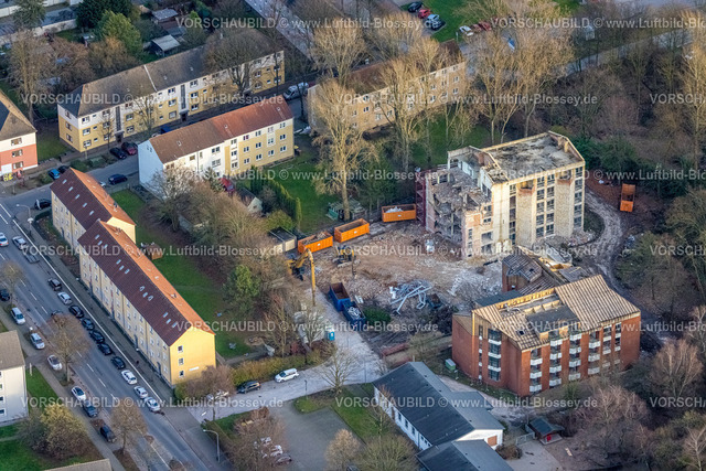Essen230101347 | Luftbild, Abrissarbeiten Gebäude Papst Leo Haus, Vogelheim, Essen, Ruhrgebiet, Nordrhein-Westfalen, Deutschland