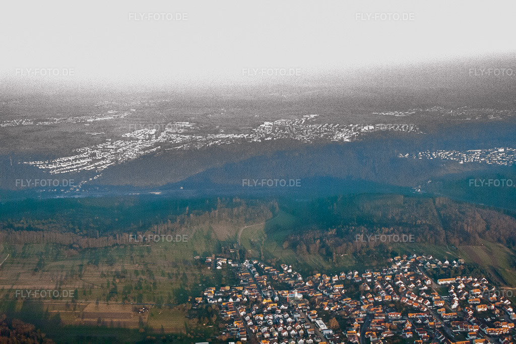 Luftbild: Ortsansicht von Südwesten im Ortsteil Spessart in Ettlingen im Bundesland Baden-Württemberg in Deutschland. Foto: IMG_62072.jpg vom 31.01.2014 durch Werner Riehm/FLY-FOTO.de