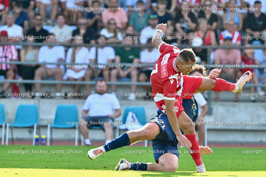 ATUS Velden vs. GAK | #7 Murat Satin GAK, #21 Florian Schaller ATUS Velden, ATUS Velden vs. GAK, ATUS Velden vs. GAK am 26.07.2024 in Villach (Stadion Lind), Austria, (Photo by Bernd Stefan)
