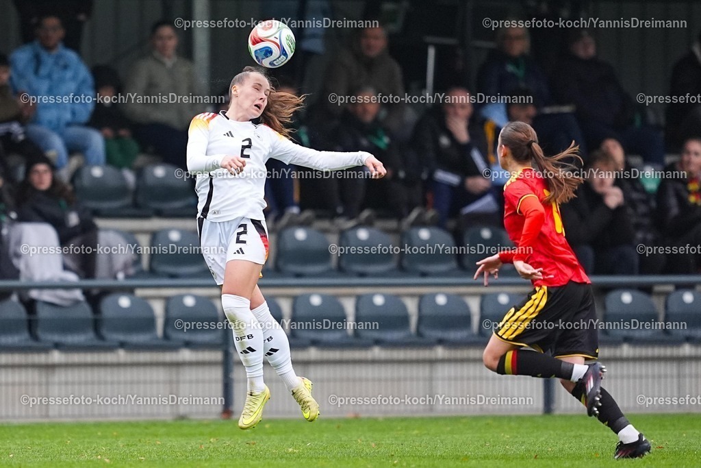 xYDRx26112501073 | 26.11.2025, xydrx, Fußball, Länderspiel, EM-Qualifikation U19-Frauen, Belgien - Deutschland, Sportschule Wedau: Felicia Straeßer (GER #2)