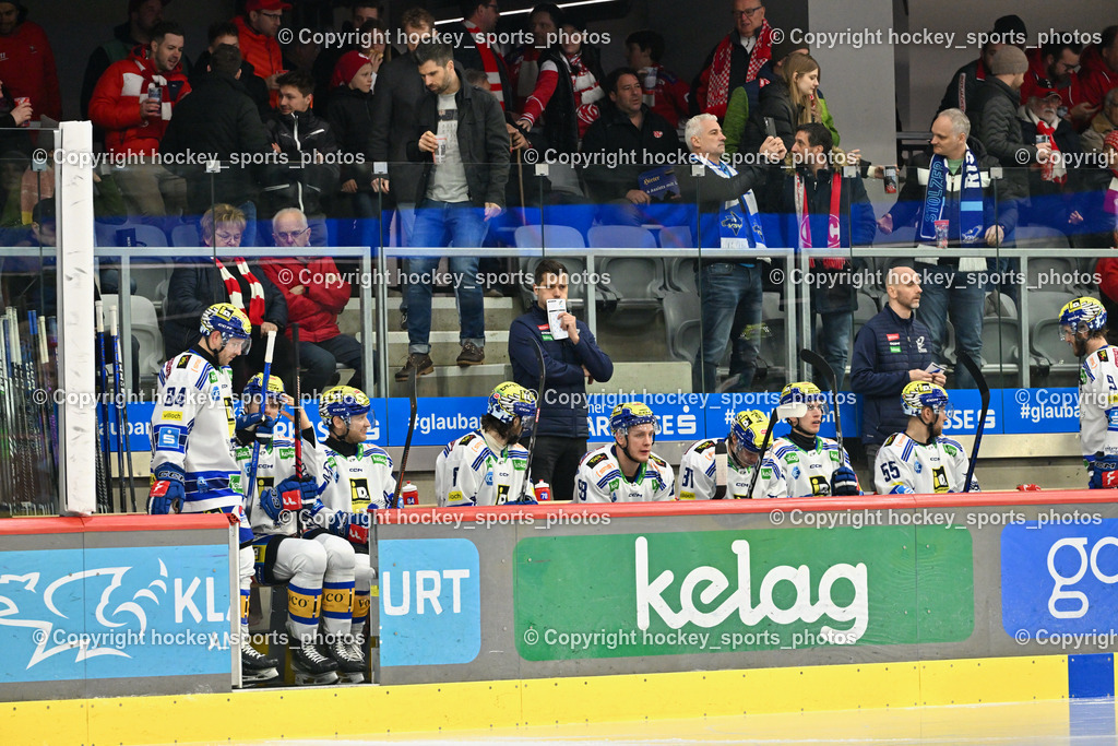EC KAC vs. EC IDM Wärmepumpen VSV 4.2.2024 | Spielerbank EC VSV, Assistentcoach EC VSV David Rodman, Tormann Coach EC VSV Patrick Machreich, Headcoach EC VSV RODMAN MARCEL