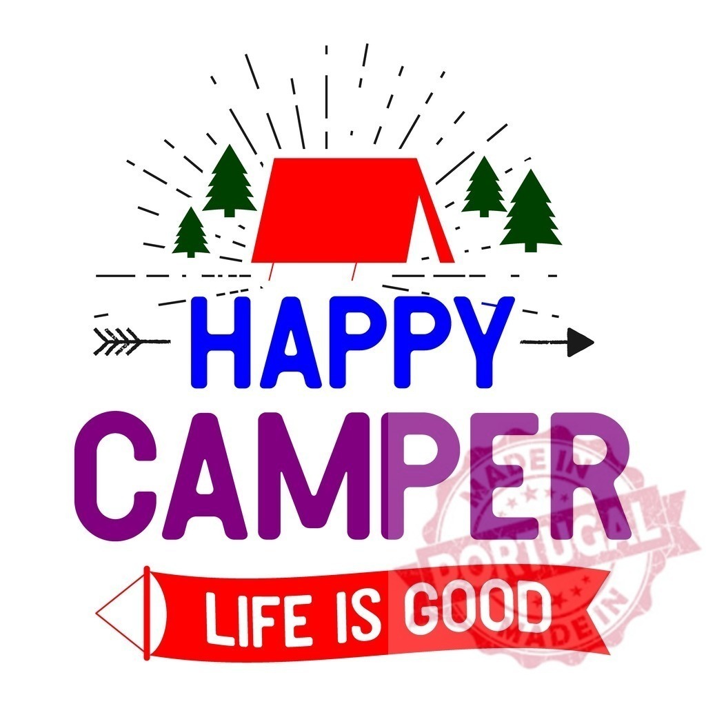 Happy camper life is good camping quote design | Camping tent graphic with text Happy Camper Life Is Good for outdoor enthusiasts - Realized with Pictrs.com