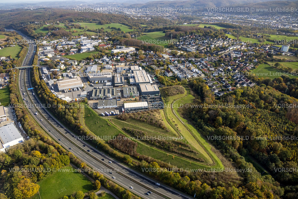 Wetter221017380 | Luftbild, Gewerbegebiet An der Knorr-Bremse, Vogelsanger Straße, Autobahn A1, Schmandbruch, Wetter, Ruhrgebiet, Nordrhein-Westfalen, Deutschland