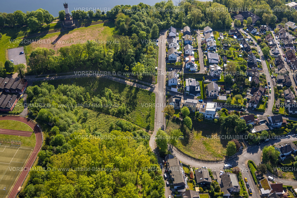 Wetter240503513 | Luftbild, Wohnsiedlung Am Alten Stamm am Harkortberg, Harkortturm mit Schatten, Wetter, Ruhrgebiet, Nordrhein-Westfalen, Deutschland