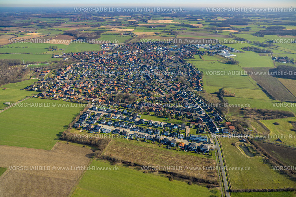 Nordkirchen230205813Suedkirchen | Luftbild, Ortsansicht mit Neubaugebiet Julius Schwieters Straße und Paula Wilken Straße, Südkirchen, Nordkirchen, Münsterland, Nordrhein-Westfalen, Deutschland