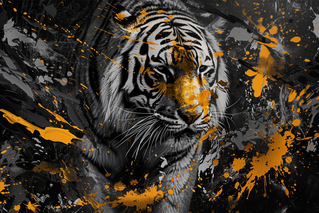 2406014 - Tiger in schwarzeiß und gold | Porträt eines Tigers im Mixed Media Stil.