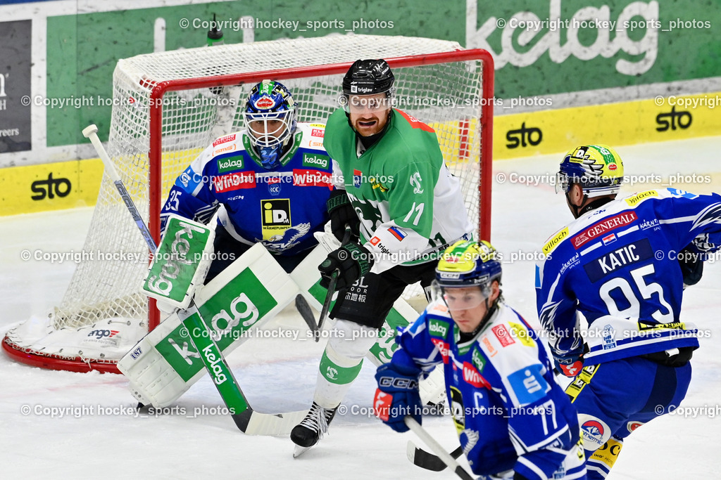 EC IDM WÄRMEPUMPEN VSV vs. Olimpija Ljubljana | #35 Joe Cannata EC VSV, #11 Marly Quince Olimpija Ljubljana, #95 Mark Katic EC VSV, #77 Philipp Lindner EC VSV, EC IDM WÄRMEPUMPEN VSV vs. Olimpija Ljubljana, EC IDM WÄRMEPUMPEN VSV vs. Olimpija Ljubljana am 01.02.2026 in Villach (Stadthalle Villach), Austria, (Photo by Bernd Stefan)