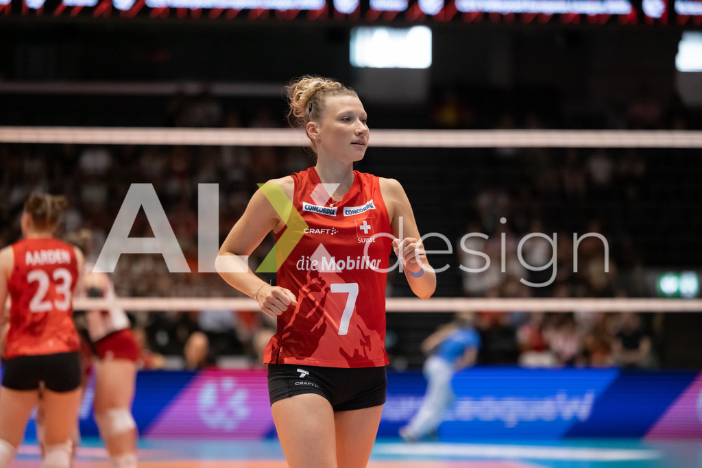Austria v Switzerland - CEV European League Women | KRIENS, SWITZERLAND - JUNE 14: MÉLINE PIERRET of Switzerland during the CEV European League match between Austria and Switzerland at Pilatus Arena on June 14, 2026 in Kriens, Switzerland. - Realisiert mit Pictrs.com