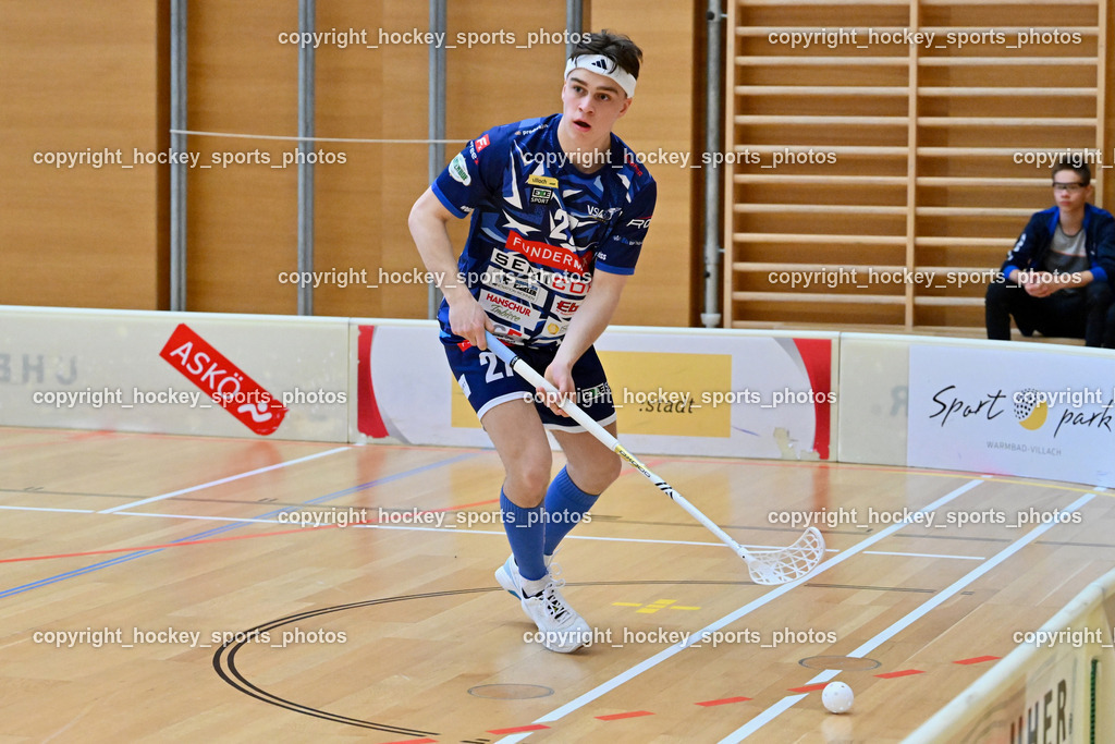 VSV Unihockey vs. Wiener Floorballferein 6.4.2024 | #27 Lukas Floriantschitz VSV Unihockey, VSV Unihockey vs. Wiener Floorballferein 6.4.2024, VSV Unihockey vs. Wiener Floorballferein  am 06.04.2024 in Villach (Ballspielhalle St. Martin), Austria, (Photo by Bernd Stefan)