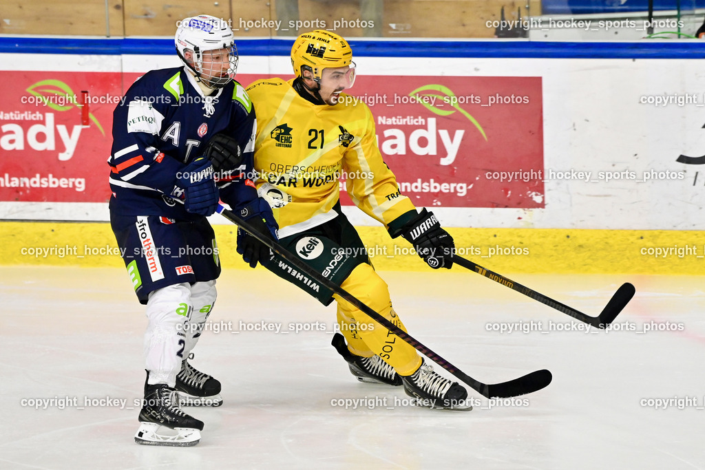 ATSE Graz vs. EHC Lustenau | #21 Kaltenegger Matthias ATSE Graz, #21 Haberl Lucas EHC Lustenau, ATSE Graz vs. EHC Lustenau, ATSE Graz vs. EHC Lustenau am 14.02.2026 in Graz (Merkur Eishalle ), Austria, (Photo by Bernd Stefan)