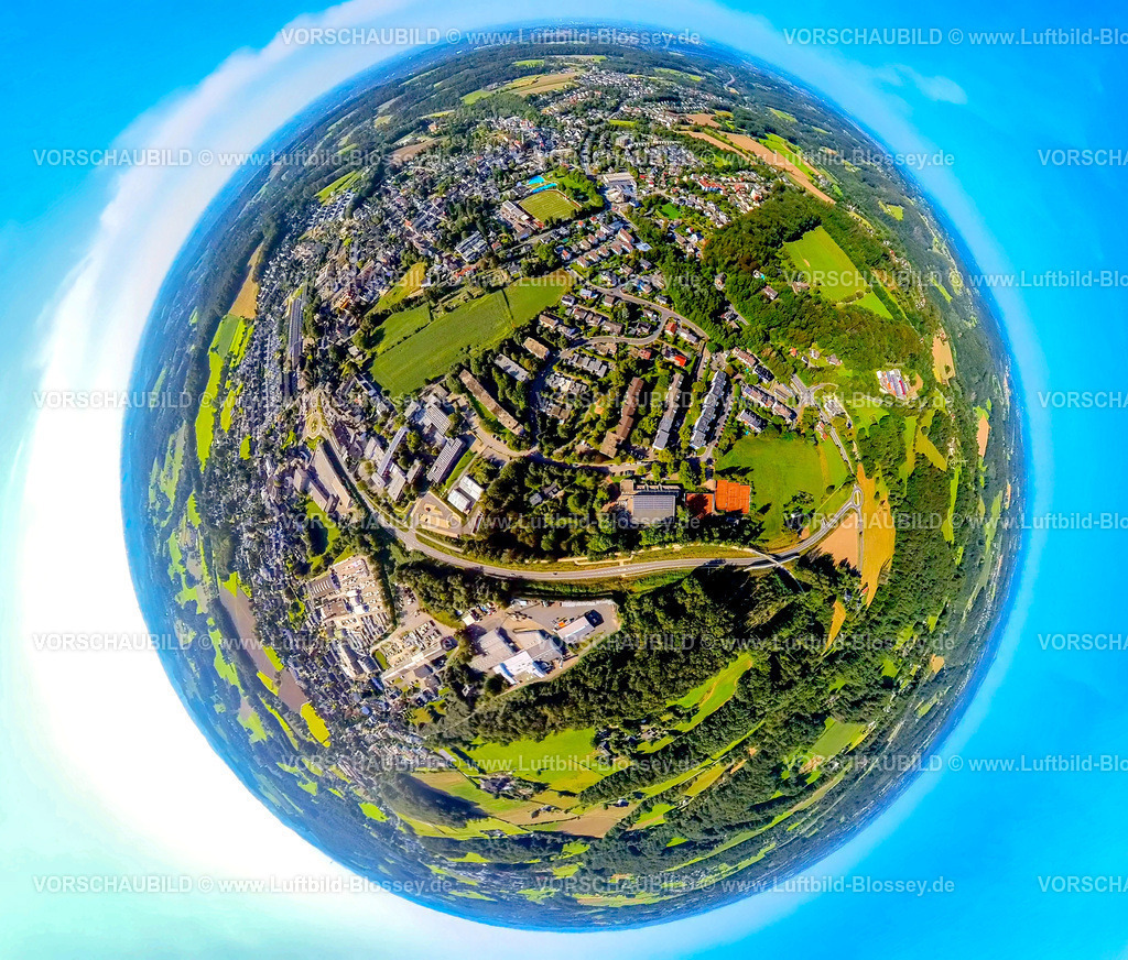 Sprockhoevel240890626Niedersprockhoevel-Umgehung | Luftbild, Kreisverkehr Hauptstraße an der Glückauf-Allee Trasse mit Neubau der Umgehungsstraße L70n zur Haßlinghauser Straße mit Kreisverkehr, Mathilde-Anneke-Schule, Erdkugel, Fisheye Aufnahme, Fischaugen Aufnahme, 360 Grad Aufnahme, tiny world, little planet, fisheye Bild, Niedersprockhövel, Sprockhövel, Ruhrgebiet, Nordrhein-Westfalen, Deutschland