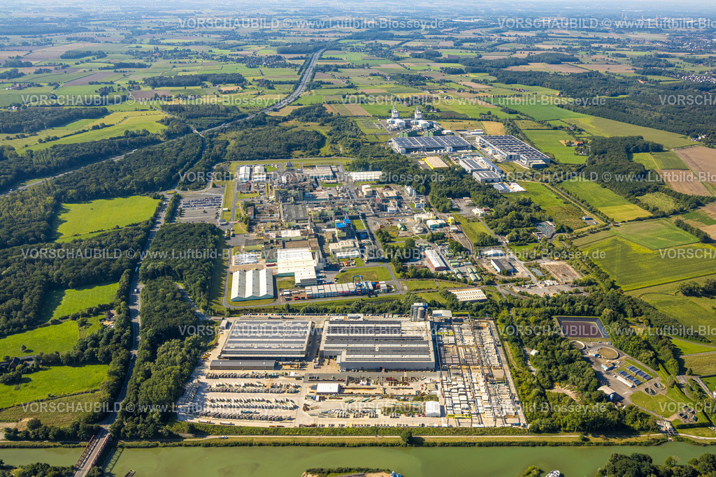 Hamm240805074 | Luftbild, mit Goldbeck Betonelemente GmbH, Du Pont de Nemours Deutschland GmbH, Frielinghauser Straße, Wiesen und Felder mit Autobahn A2, Uentrop, Hamm, Ruhrgebiet, Nordrhein-Westfalen, Deutschland
