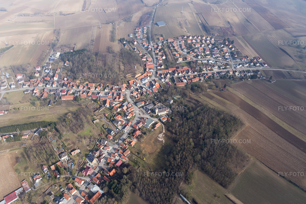 Aerial view: View of the town in Neewiller-près-Lauterbourg in the state Bas-Rhin, France.Photo: IMG_096929.jpg taken on 02/19/2017 by Werner Riehm/FLY-FOTO.comResolution of the original: 5344 x 3563 px