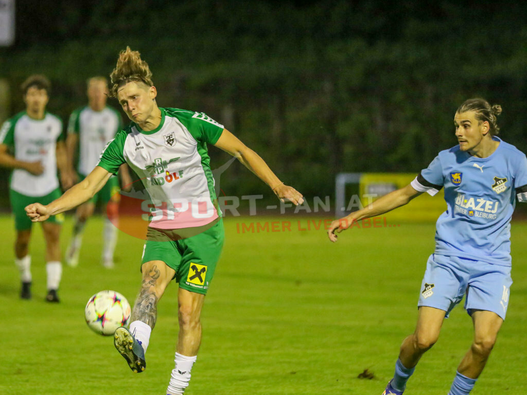 VST Völkermarkt - SVG Bleiburg 2-2, Kärntner Liga 2. Runde | Raphael Kulterer (VST Völkermark #20) Miha Vidmar (SVG Bleiburg #16) VST Völkermarkt - SVG Bleiburg 2-2 am 08.08.2023 in Völkermarkt
(Lilienberg Arena), Austria, (Photo by Ernst Krawagner sport-fan.at) - Realisiert mit Pictrs.com