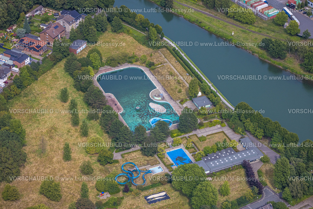 Dortmund250803612 | Luftbild, Freibad Hardenberg mt Wasserrutsche am Hardenberghafen, Dortmund-Ems-Kanal, Deusen, Dortmund, Ruhrgebiet, Nordrhein-Westfalen, Deutschland
