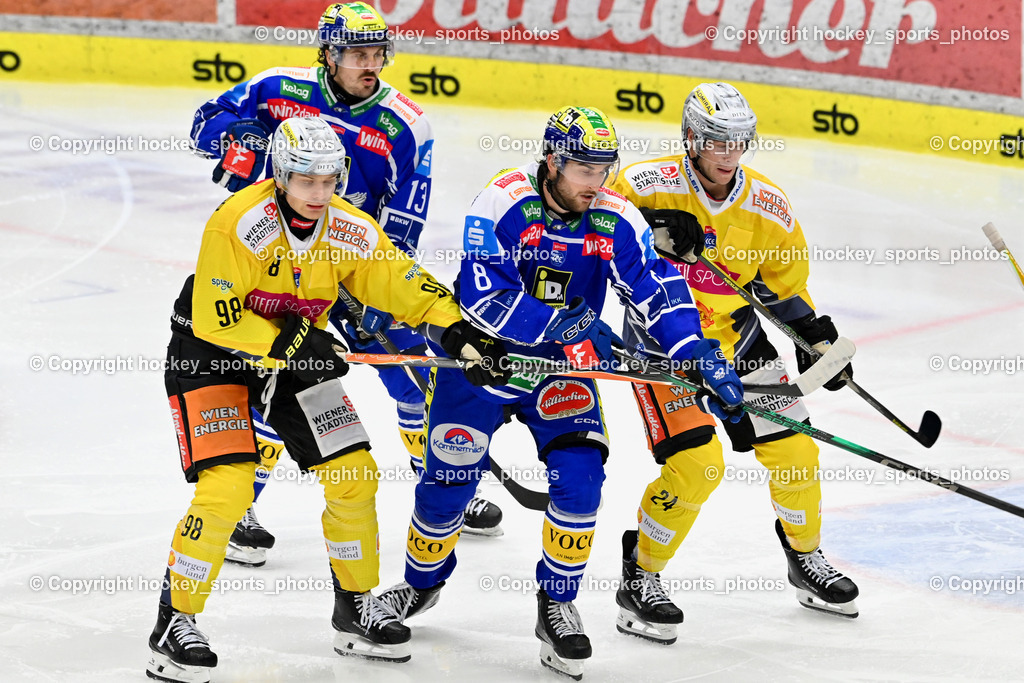 EC IDM WÄRMEPUMPEN VSV vs. Vienna Capitals | #98 Cole Hults Vienna Capitals, #8 Maximilian Rebernig EC VSV, #24 Simon Bourque Vienna Capitals, #13 Adam Helewka EC VSV, EC IDM WÄRMEPUMPEN VSV vs. Vienna Capitals, EC IDM WÄRMEPUMPEN VSV vs. Vienna Capitals am 16.11.2025 in Villach (Stadthalle Villach), Austria, (Photo by Bernd Stefan)