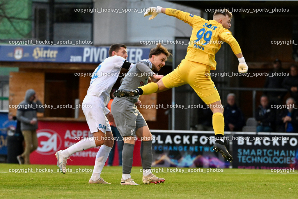 SAK vs. ASKÖ Köttmannsdorf | Flugeinlage, #99 Arian Rener SAK, #22 Leo Ejup SAK, #8 Ziga Ribic ASKÖ Köttmannsdorf, SAK vs. ASKÖ Köttmannsdorf, SAK vs. ASKÖ Köttmannsdorf am 02.04.2026 in Klagenfurt (Sportpark Welzenegg), Austria, (Photo by Bernd Stefan)