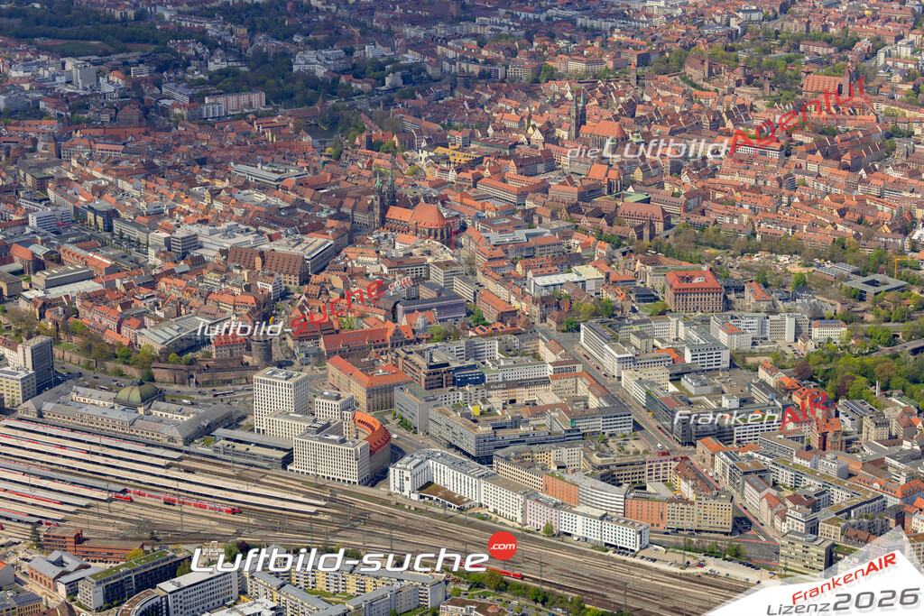 Das Luftbild zeigt Marienvorstadt-Bahnhofstrasse Nürnberg - Die Luftaufnahme wurde 2023 vom UL-Flugzeug aus erstellt ( keine Drohne ) - Hochauflösende Luftaufnahme - Für grossformatige Ausdrucke geeignet. Die Geschenkidee !Mit Lizenz und Bildrechte bestellbar