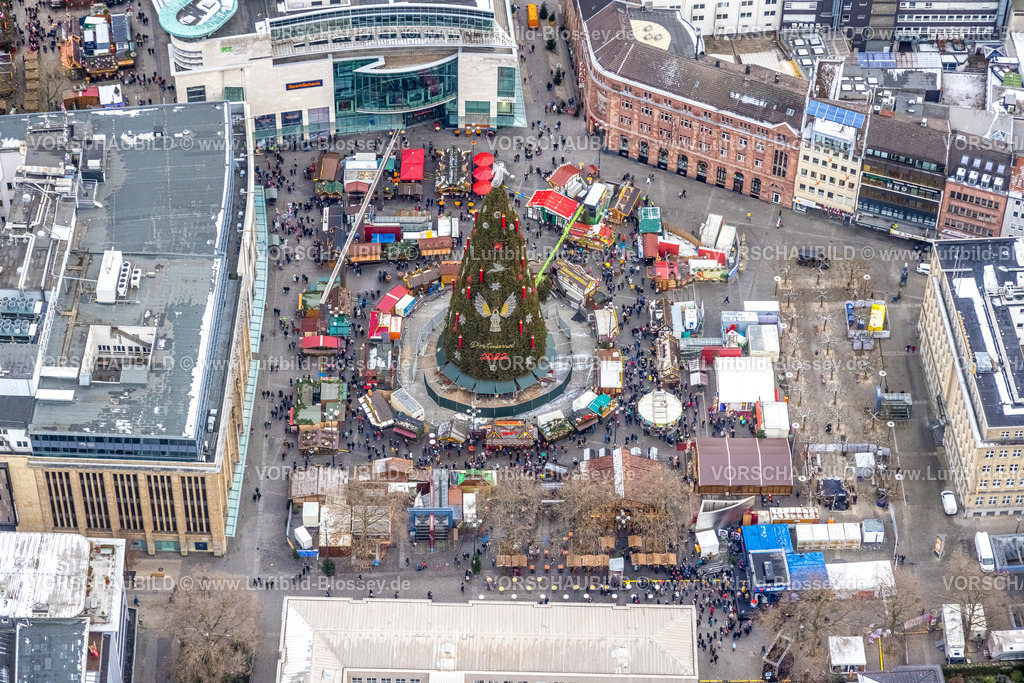 Dortmund221201656 | Luftbild, Weihnachtsmarkt und größter Weihnachtsbaum der Welt, Hansaplatz, City, Dortmund, Ruhrgebiet, Nordrhein-Westfalen, Deutschland