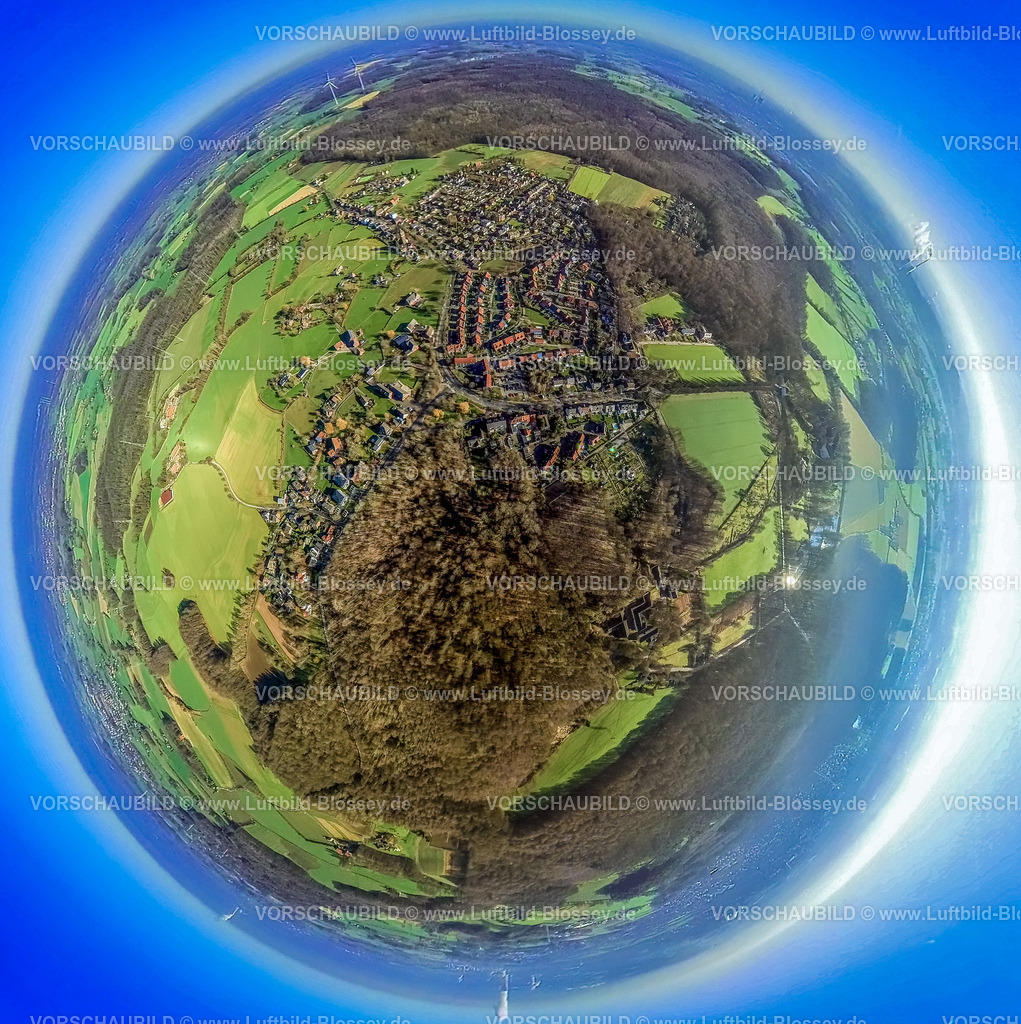 Selm230290009_Cappenberg-2 | Luftbild, Ortsansicht Cappenberg, Erdkugel, Fisheye Aufnahme, Fischaugen Aufnahme, 360 Grad Aufnahme, Cappenberg, Selm, Münsterland, Nordrhein-Westfalen, Deutschland