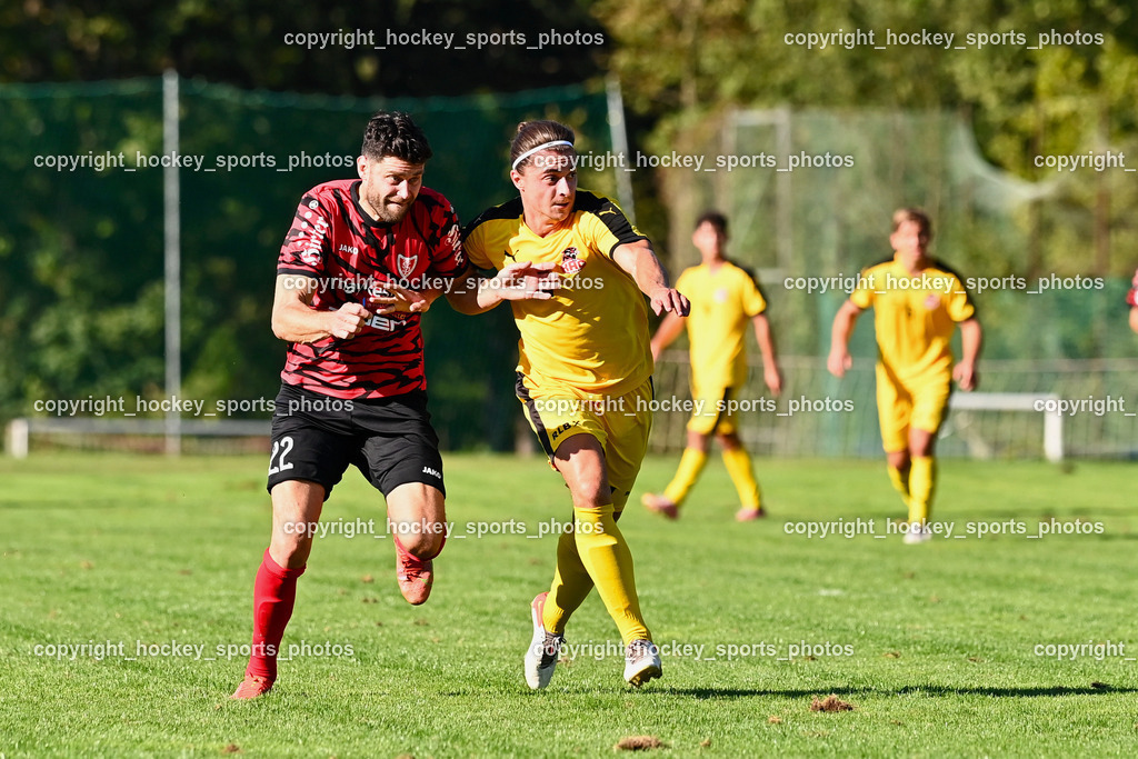 ATUS Ferlach vs.KAC 1909 16.9.2023 | #22 Stephan Bürgler ATUS Ferlach, #4 Patrick Legner KAC, Kärntnerliga, ATUS Ferlach - KAC 1909 am 16.09.2023 in Ferlach (Sportplatz ATUS Ferlach), Austria, (Photo by Bernd Stefan)