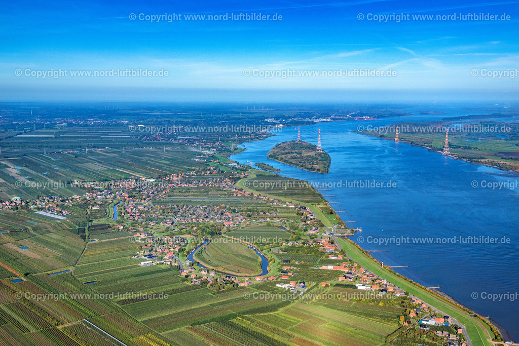 Lühe_Lühebogen_Lühesand_ELS_4702091022 | JORK 09.10.2022 Ortsansicht im Obstanbaugebiet Altes Land Grünendeich Lühe " Lühebogen" im Bundesland Niedersachsen, Deutschland. // Location in the fruit growing area Altes Land Gruenendeich Luehe in the state Niedersachsen, Germany. Foto: Martin Elsen