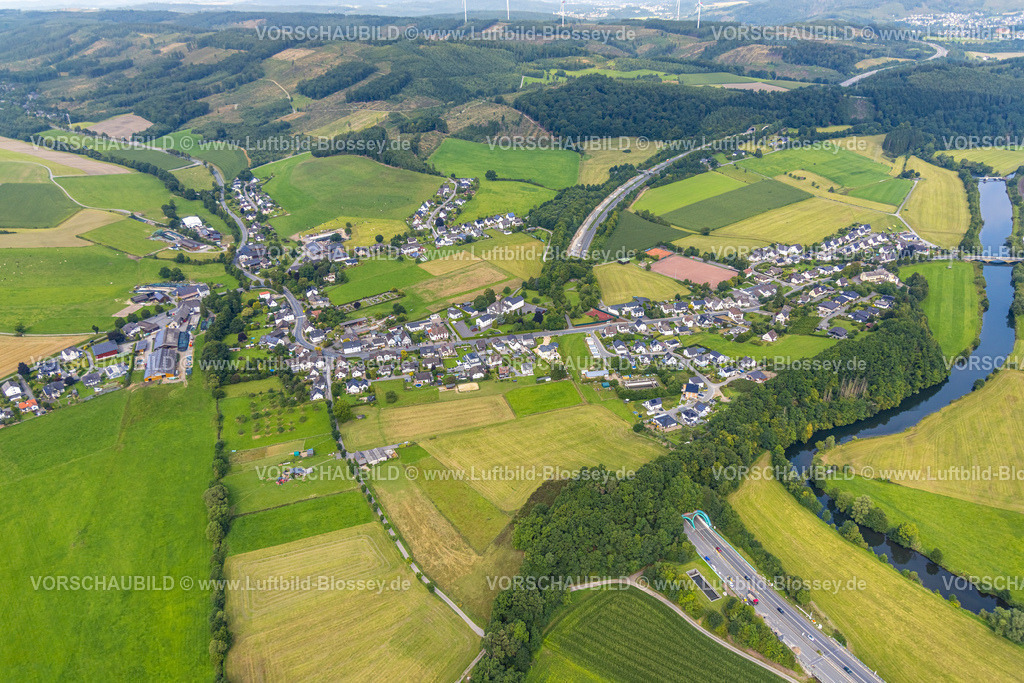 Meschede250807042 | Luftbild, Baustelle an der Autobahn A 46 mit Tunneleinfahrt und Tunnelausfahrt Ortsteil Olpe, Meschede, Sauerland, Nordrhein-Westfalen, Deutschland