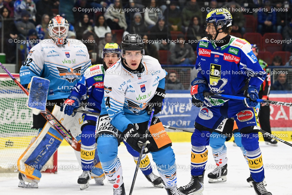 EC IDM Wärmepumpen VSV vs. Steinbach Black Wings Linz | #4 Ryan Mackinnon Black Wings Linz, #32 Rasmus Tirronen Black Wings Linz, #46 Paul Sintschnig EC VSV, EC IDM Wärmepumpen VSV vs. Steinbach Black Wings Linz, EC IDM Wärmepumpen VSV vs. Steinbach Black Wings Linz am 23.01.2026 in Villach (Stadthalle Villach), Austria, (Photo by Bernd Stefan)