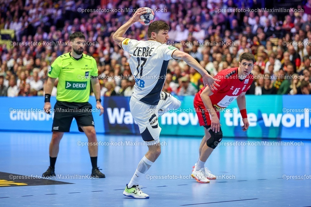 EHF17012602063 | 17.01.2026, Handball, Men's EHF EURO 2026, Deutschland - Serbien, Jyske Bank Boxen in Herning, Dänemark, Preliminary Round:  Lukas Zerbe (Germany #17) 