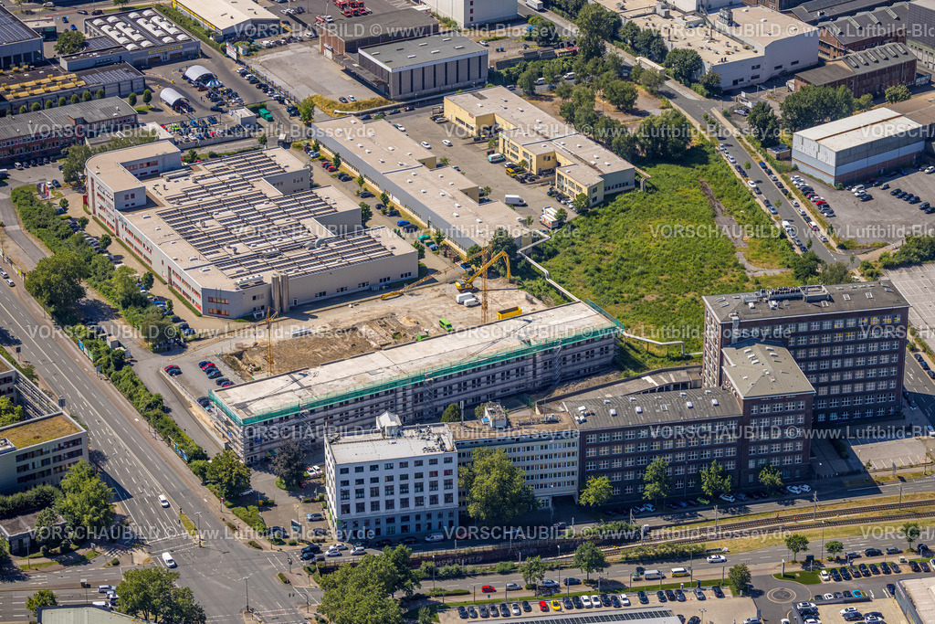 Essen230702978 | Luftbild, OPTI Gewerbepark Westendstraße, Baustelle mit Neubau, JobCenter Essen West, Westviertel, Essen, Ruhrgebiet, Nordrhein-Westfalen, Deutschland