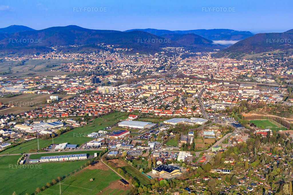 Luftbild: Stadtansicht aus Osten mit Weinstrassen C+C Großhandels GmbH in Neustadt an der Weinstraße im Bundesland Rheinland-Pfalz in Deutschland. Foto: IMG_49616.jpg vom 13.04.2012 durch Werner Riehm/FLY-FOTO.deAuflösung des Originals: 4752 x 3168 pxWASGAU CC Großhandel für Lebensmittel & Gastronomie