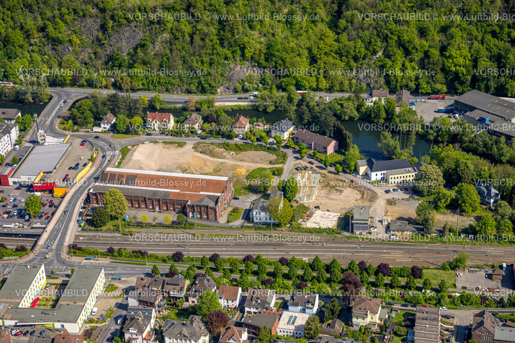 Hagen240504526Hohenlimburg | Luftbild, thyssenkrupp Hohenlimburg Gästehaus, Bahnlinie, Berghang, Hohenlimburg, Hagen, Ruhrgebiet, Nordrhein-Westfalen, Deutschland