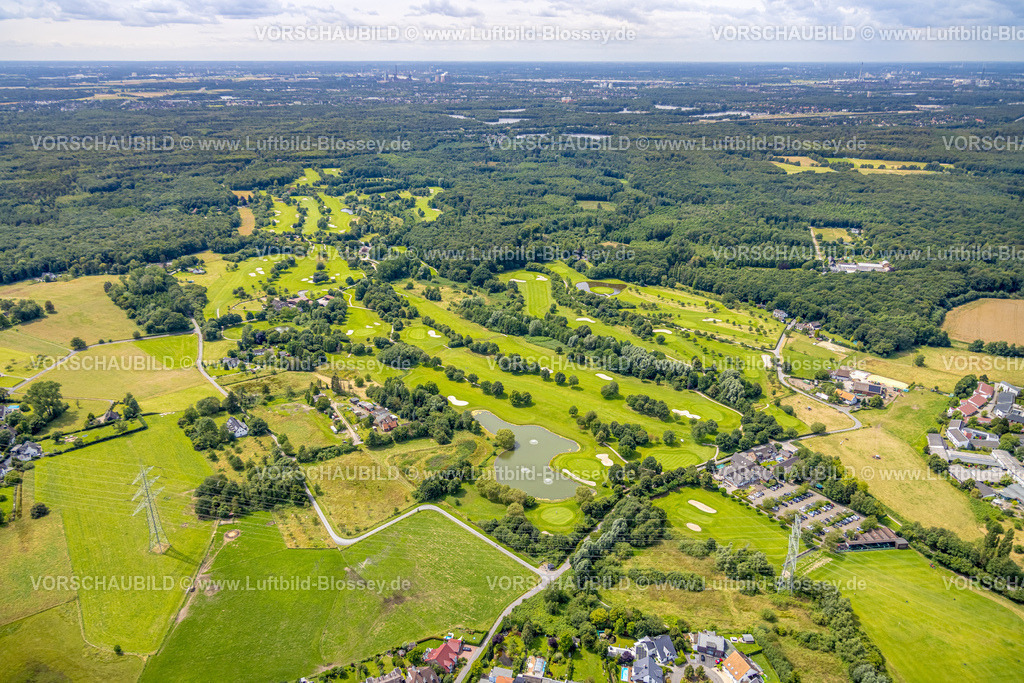 Muelheim240703380 | Luftbild, Golfplatz Golfclub Mülheim an der Ruhr e.V., Wiese und Golf-Bunker und Golfspieler, Saarn - Süd, Mülheim an der Ruhr, Ruhrgebiet, Nordrhein-Westfalen, Deutschland