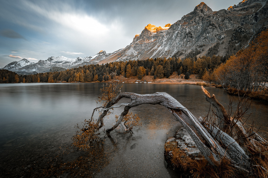 Früher Morgen am Silsersee | Herbstanfang am Silsersee, leider fehlt der typische Nebel, aber die Stimmung war trotzdem mystisch - Realisiert mit Pictrs.com