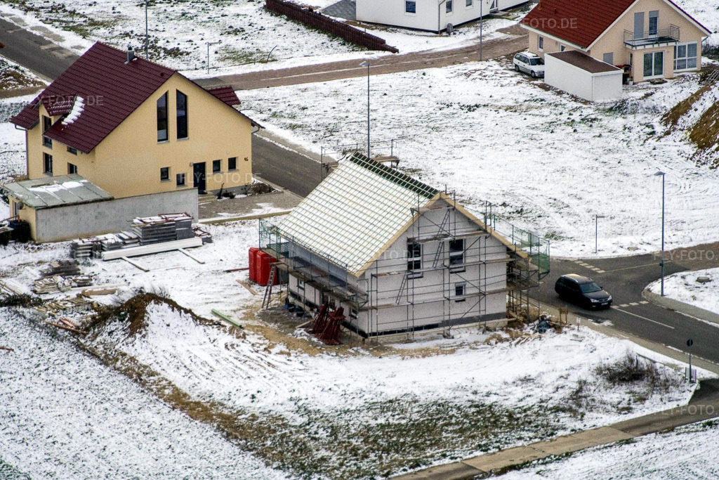 Luftbild: Neubaugebiet NO im Winter bei Schnee im Ortsteil Schaidt in Wörth im Bundesland Rheinland-Pfalz in Deutschland. Foto: IMG_5211.jpg vom 26.01.2007 durch Werner Riehm/FLY-FOTO.de