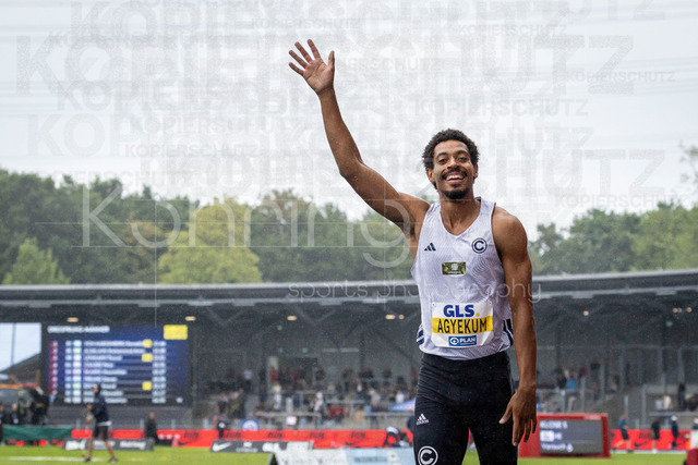 Deutsche Leichtathletik-Meisterschaften; Bochum-Wattenscheid, 26.07.2026 | Deutscher Meister über 400m Hürden: Emil Agyekum (SCC Berlin); Deutsche Leichtathletik-Meisterschaften am 26.07.2026 im Lorheide-Stadion, Bochum-Wattenscheid (Nordrhein-Westfalen).