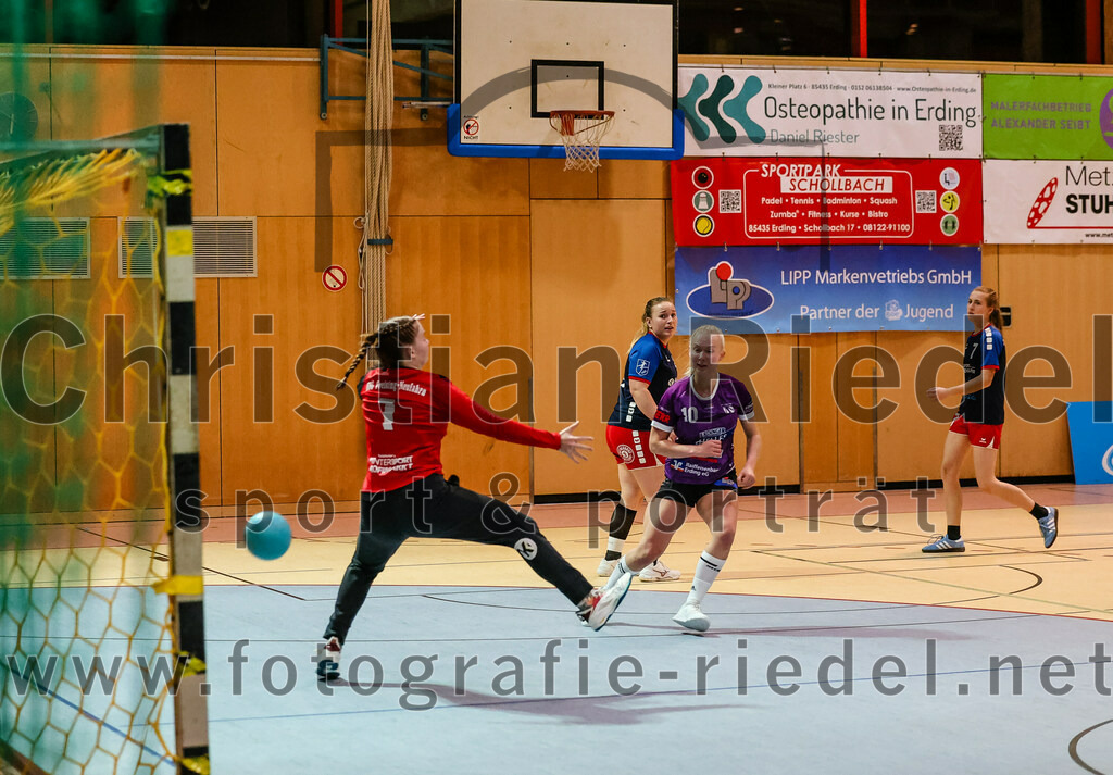 2023-12-09_097_SpVgg_Altenerding_gegen_HSG_Freising-Neufahrn | Erding, Deutschland, 09.12.2023:
Handball, Bezirksoberliga Frauen Altbayern 2023 / 2024, 9. Spieltag, SpVgg Altenerding gegen HSG Freising-Neufahrn, Endergebnis: 29:28

Nadine Krings (HSG Freising-Neufahrn, #1), Lena Popp (SpVgg Altenerding, #10)

Foto: Christian Riedel / fotografie-riedel.net