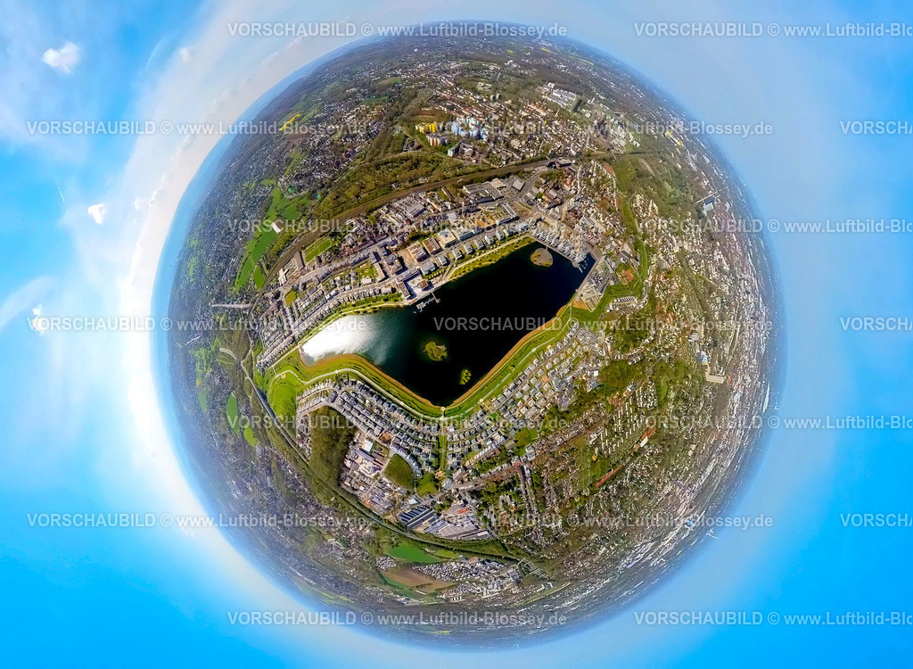 Dortmund230490046aPheonixSee_neu-3 | Luftbild, Phoenix-See, Erdkugel, Fisheye Aufnahme, Fischaugen Aufnahme, 360 Grad Aufnahme, Hörde, Dortmund, Ruhrgebiet, Nordrhein-Westfalen, Deutschland