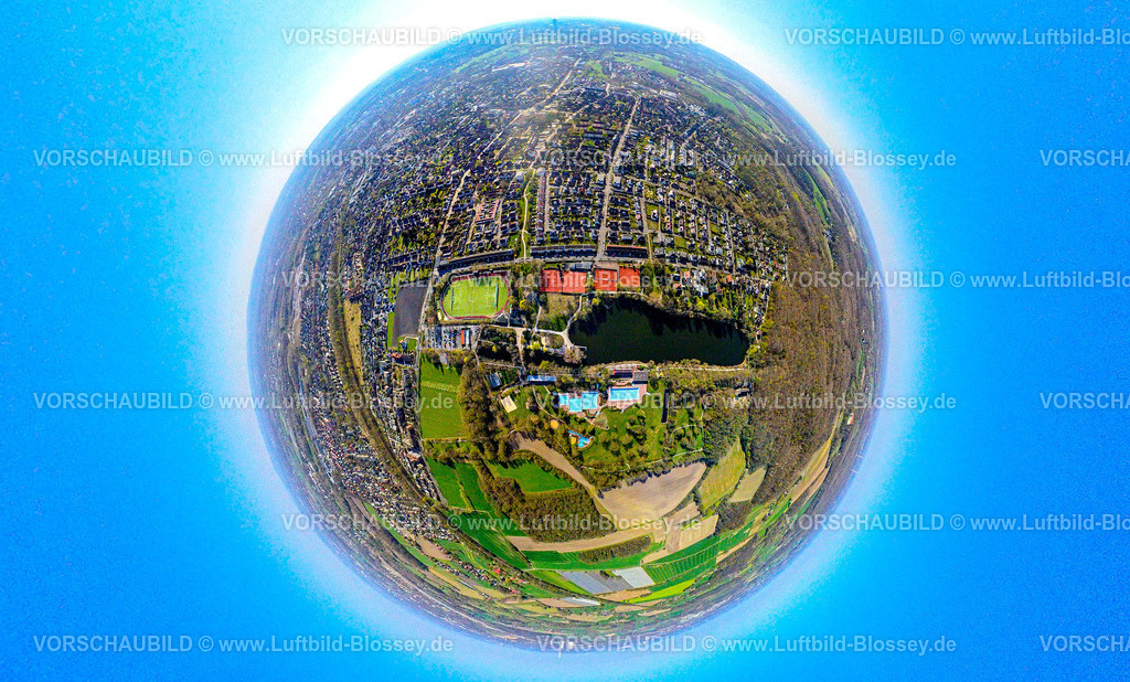 Luenen250490057CappenbergerSee_Alt-Luenen | Luftbild, Wohngebiet Ortsansicht Alt-Lünen mit Cappenberger See und Freibad Cappenberger See, Erdkugel, Fisheye Aufnahme, Fischaugen Aufnahme, 360 Grad Aufnahme, tiny world, little planet, fisheye Bild, Nordlünen, Lünen, Ruhrgebiet, Nordrhein-Westfalen, Deutschland