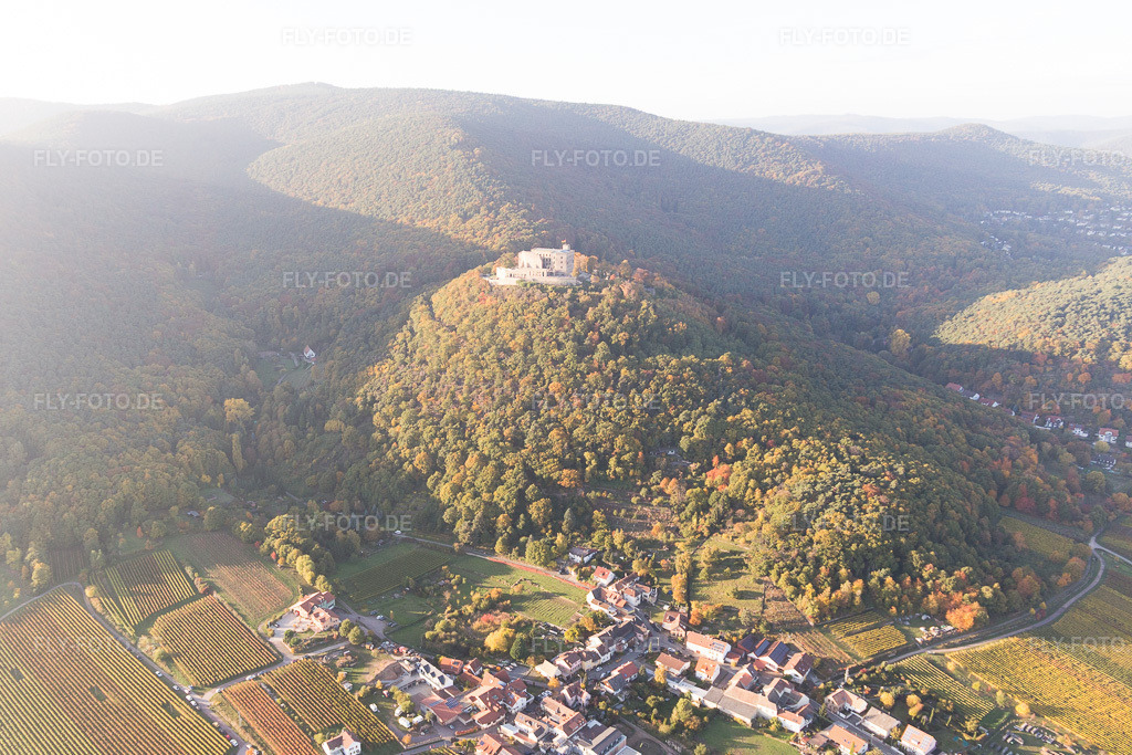 Luftbild: Hambacher Schloß im Ortsteil Diedesfeld in Neustadt im Bundesland Rheinland-Pfalz in Deutschland. Foto: IMG_095617.jpg vom 30.10.2016 durch Werner Riehm/FLY-FOTO.de