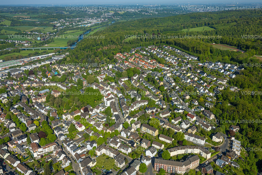 Wetter240503481 | Luftbild, Wohngebiet Ortsansicht und Ardeygebirge Wald und Neue Ruhrbrücke mit Fluss Ruhr, Wetter, Ruhrgebiet, Nordrhein-Westfalen, Deutschland