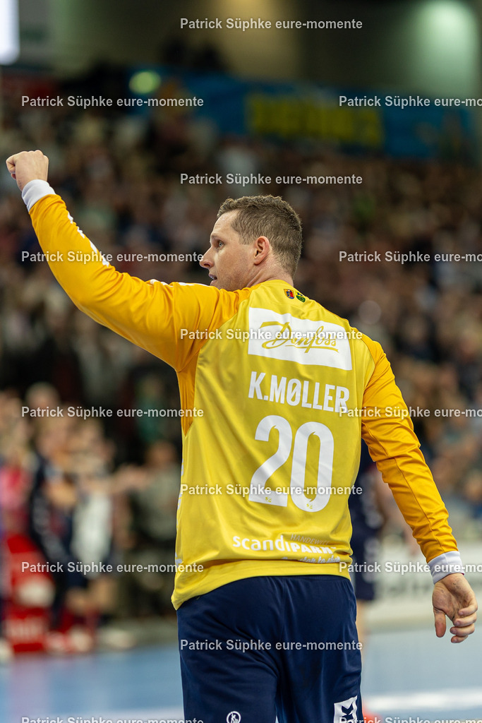 Handball I Herren I Daikin HBL I Saison 2024-2025 I 23. Spieltag I SG Flensburg-Handewitt - THW Kiel | Handball: Bundesliga, SG Flensburg-Handewitt - THW Kiel, 23. Spieltag, GP JOULE ArenaKevin Møller (20, SG Flensburg Handewitt) jubelt
