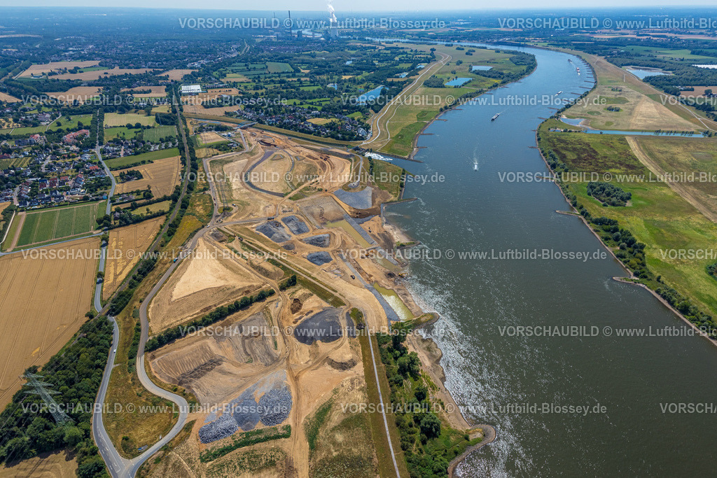 Voerde220702967 | Luftbild, Renaturierung Emschermündung, Fallbauwerk Emschermündung, Fluss Rhein und Rheinaue Auenlandschaft, Binnenschifffahrt, Möllen, Voerde, Ruhrgebiet, Nordrhein-Westfalen, Deutschland