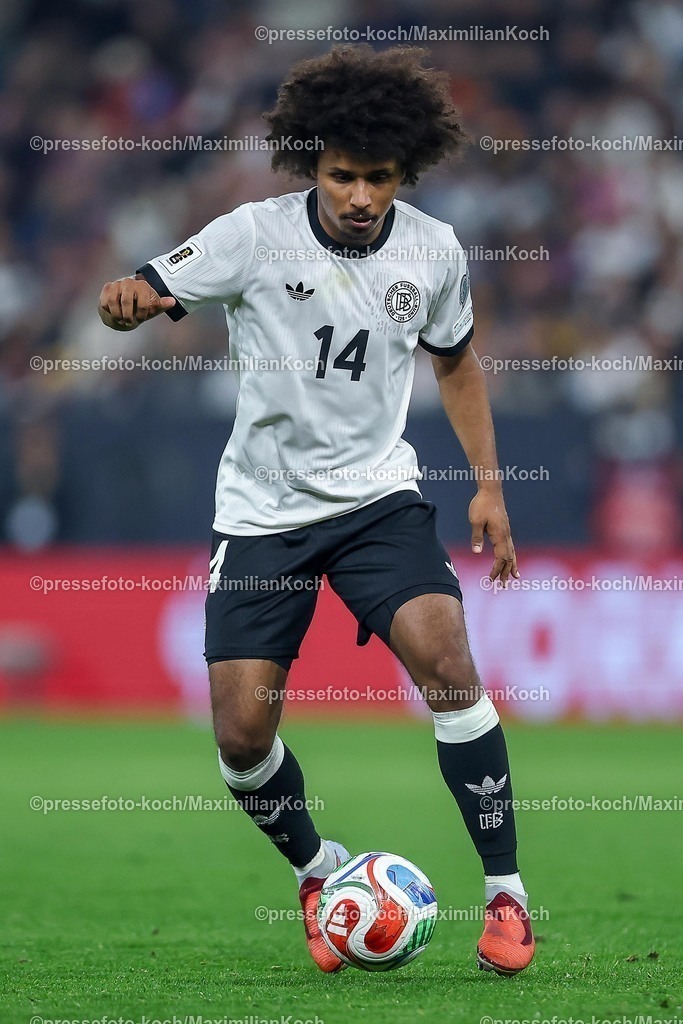 DFB10102502213 | 10.10.2025, Fußball, Länderspiel, Deutschland - Luxemburg, UEFA WM-Qualifikation, 2025/2026, Gruppe A, PreZero Arena in Sinsheim: Karim Adeyemi (GER #14) DFB regulations prohibit any use of photographs as image sequences and or quasi-video.