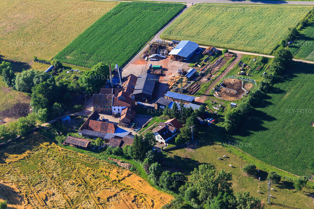 Luftbild: Schaidter Mühle mit Holzwerk ORTH Gerd Sütterlin e.K. aus Nordwesten im Ortsteil Schaidt in Wörth im Bundesland Rheinland-Pfalz in Deutschland. Foto: IMG_101014.jpg vom 17.06.2017 durch Werner Riehm/FLY-FOTO.deHolzwerk-ORTH - in der Region gewachsen
