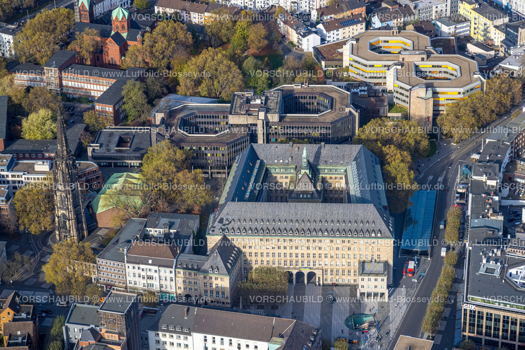 Bochum221100925 | Luftbild, Bochum Rathaus Nord, VHS, Stadtbücherei Zentralbibliothek, evang. Christuskirche, Gleisdreieck, Bochum, Ruhrgebiet, Nordrhein-Westfalen, Deutschland