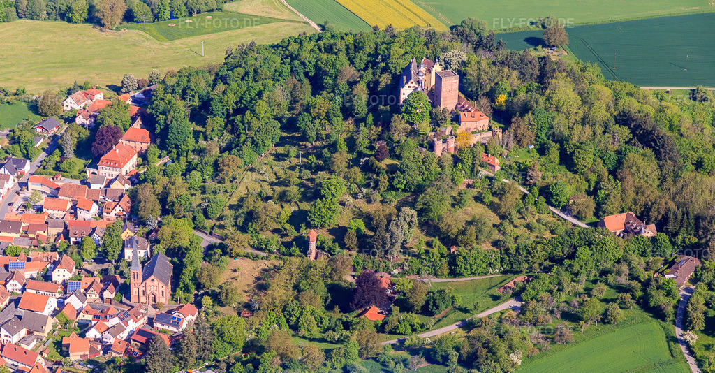 Luftbild: Burg und Burgpark Gamburg im Ortsteil Gamburg in Werbach im Bundesland Baden-Württemberg in Deutschland. Foto: IMG_146574.jpg vom 10.05.2025 durch Werner Riehm/FLY-FOTO.deBurg & Burgpark Gamburg ob der Tauber | Ein Kulturerbe europäischen Ranges