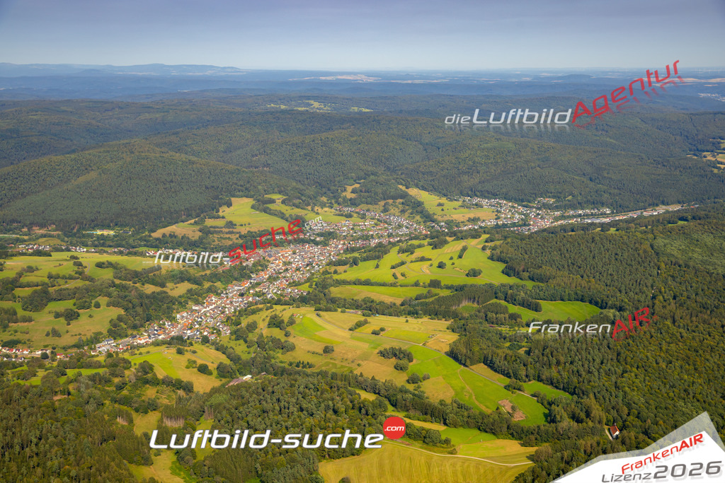 Das Luftbild zeigt :  Frammersbach - Die Luftaufnahme wurde 2024 vom UL-Flugzeug aus erstellt ( keine Drohne ) - Hochauflösende Luftaufnahme - Für grossformatige Ausdrucke geeignet. Die Geschenkidee !Mit Lizenz und Bildrechte bestellbar